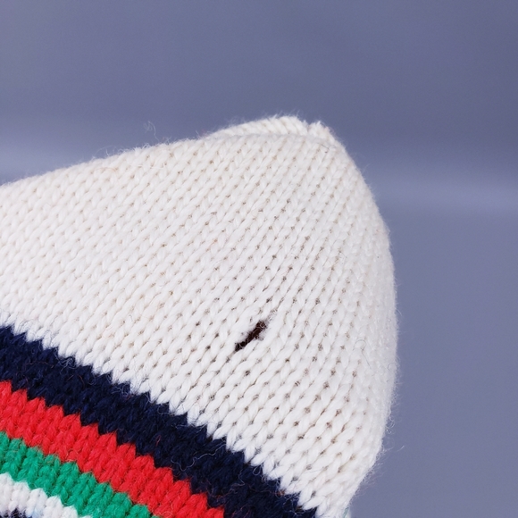 Aris Vintage Wool Ski Hat Ladybugs Cream Navy Winter Knit Hat Made in USA - Picture 8 of 9